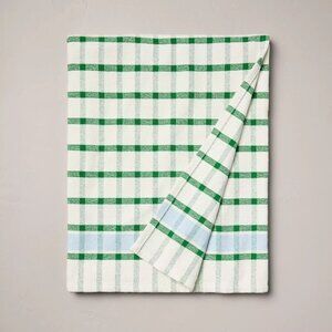 Hearth & Hand Magnolia Checkered Plaid Woven Throw Blanket‎ Cream Lt Blue Green